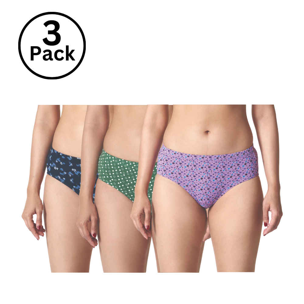 Jackadams USA Pack of 3 Women Inner elastic Panties Antibacterial Cotton Lycra Strech Hipster Panty, Moisture Wicking(Color & Prints May Vary)