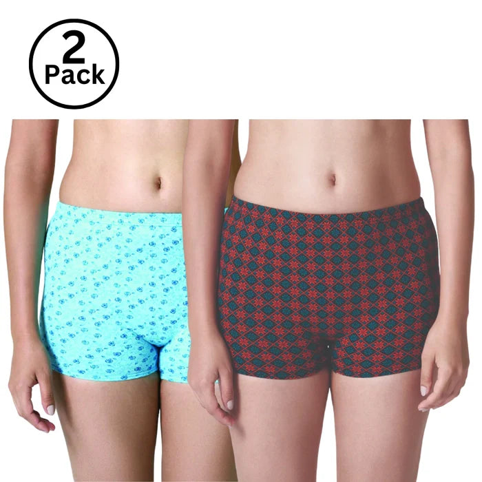 Lodoli USA Pack of 2 Women’s Boyleg Panties Antibacterial Cotton Lycra Strech Hipster Panty, Moisture Wicking(Color & Prints May Vary)