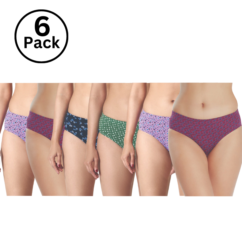 Lodoli USA Pack of 6 Women Inner elastic Panties Antibacterial Cotton Lycra Strech Hipster Panty, Moisture Wicking(Color & Prints May Vary)