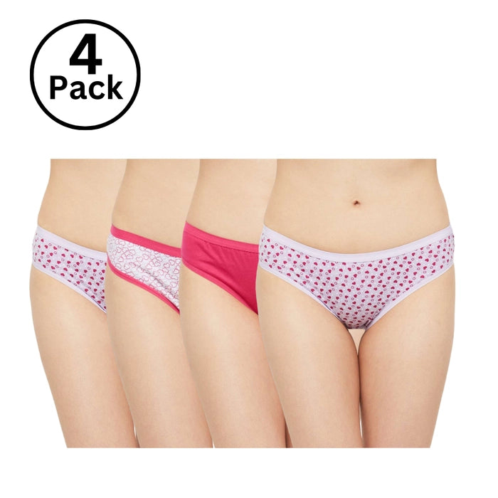 Jackadams USA Pack of 4 Women Outer elastic Panties Antibacterial Cotton Lycra Strech Hipster Panty, Moisture Wicking(Color & Prints May Vary)