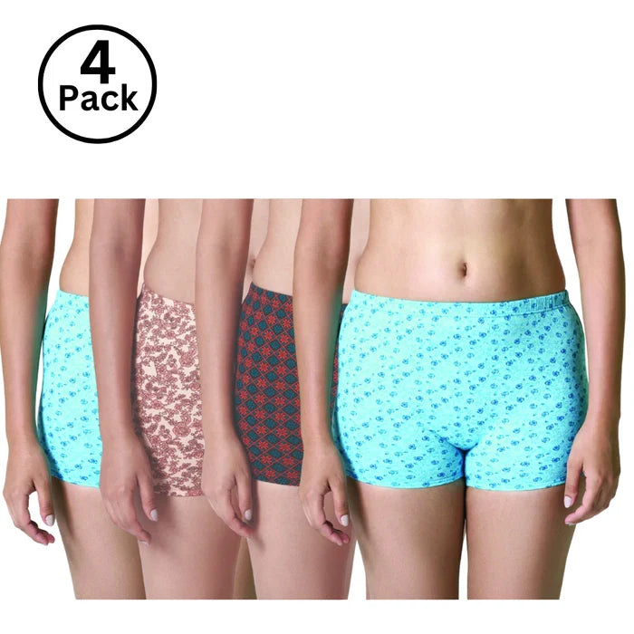 Lodoli USA Pack of 4 Women’s Boyleg Panties Antibacterial Cotton Lycra Strech Hipster Panty, Moisture Wicking(Color & Prints May Vary)