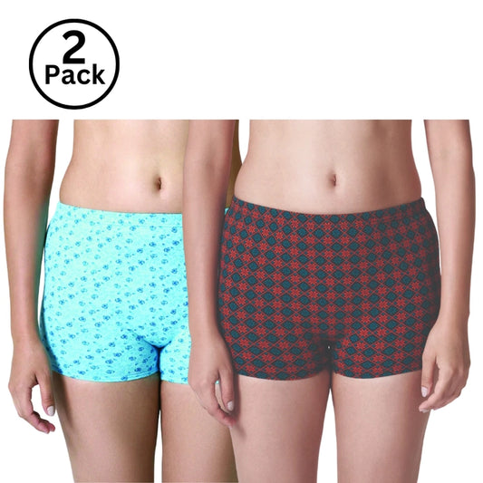 Jackadams USA  Pack of 2 Women’s Boyleg Panties Antibacterial Cotton Lycra Strech Hipster Panty, Moisture Wicking(Color & Prints May Vary)