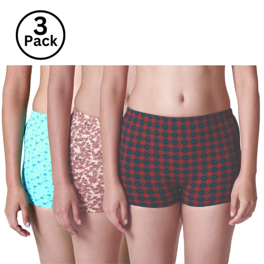 Jackadams USA  Pack of 3 Women’s Boyleg Panties Antibacterial Cotton Lycra Strech Hipster Panty, Moisture Wicking(Color & Prints May Vary)
