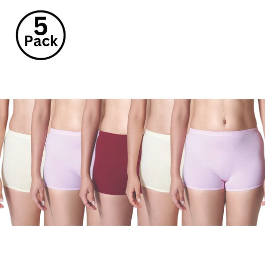 Jackadams USA  Pack of 5 Women Plain BoyLeg (Color & Prints May Vary)