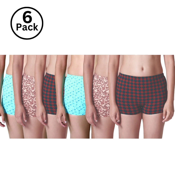 Jackadams  USA  Pack of 6 Women’s Boyleg Panties Antibacterial Cotton Lycra Strech Hipster Panty, Moisture Wicking(Color & Prints May Vary)