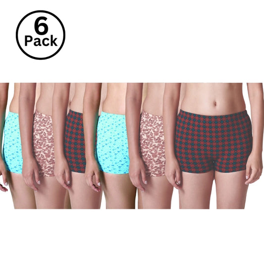 Jackadams  USA  Pack of 6 Women’s Boyleg Panties Antibacterial Cotton Lycra Strech Hipster Panty, Moisture Wicking(Color & Prints May Vary)