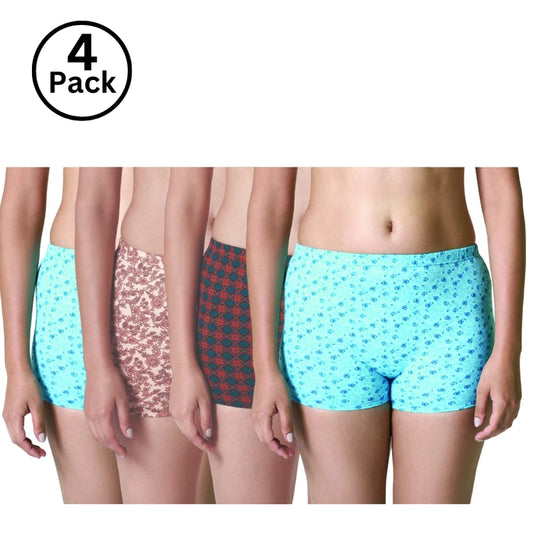 Jackadams USA  Pack of 4 Women’s Boyleg Panties Antibacterial Cotton Lycra Strech Hipster Panty, Moisture Wicking(Color & Prints May Vary)
